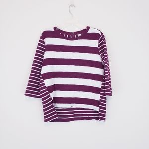 Merona Burgundy White Stripe Pullover Sweater Zip Back Size Large Sweatshirt Y2K